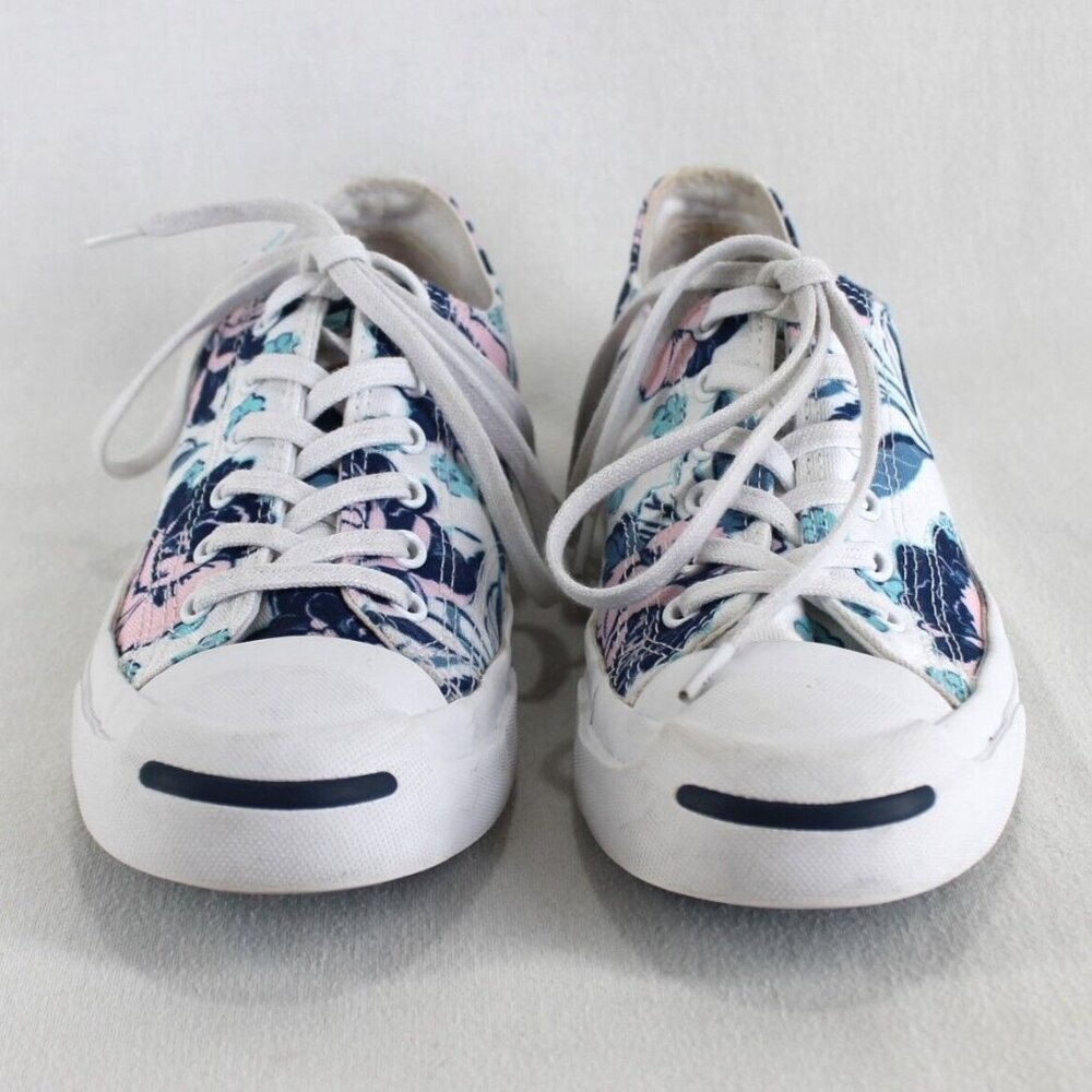 Converse Jack Purcell Womens Sz 7 White Blue Pink Floral Low Top Canvas Sneaker - Picture 3 of 10